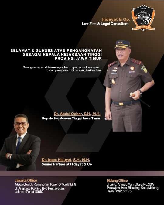 Ketua Umum DPN PERADI Dr. Imam Hidayat SH MH: Selamat dan Sukses atas Pengangkatan Dr. Abdul Qohar sebagai Kajati Jawa Timur